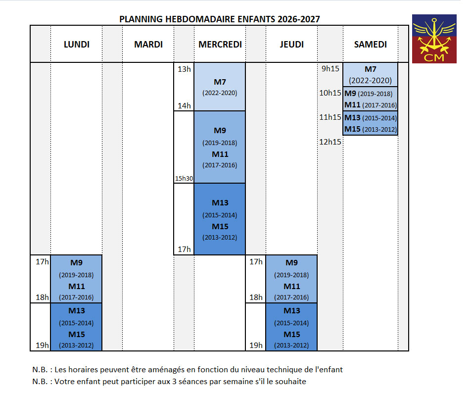 Planning escrime Enfants 2026 2027